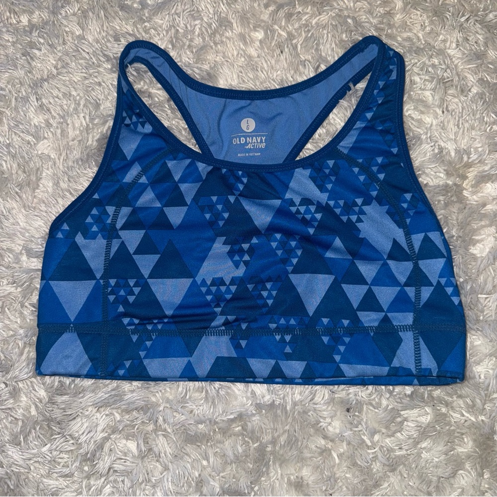 Blue Geometric Patterned Tank Top Sports Bra Size L/G